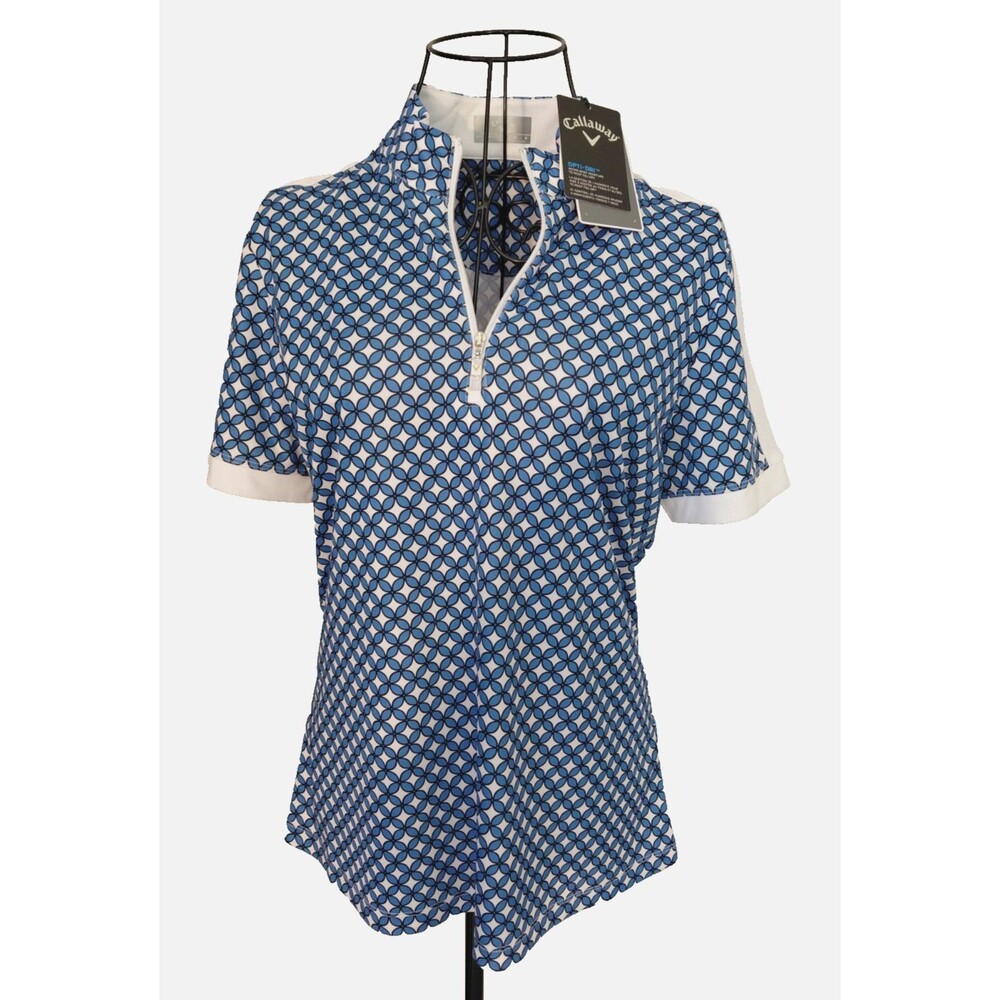 NWT Callaway Golf Shirt Womens Sz M Blue & White Seastar